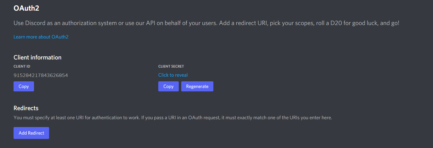 Cómo debería verse la pestaña OAuth2.